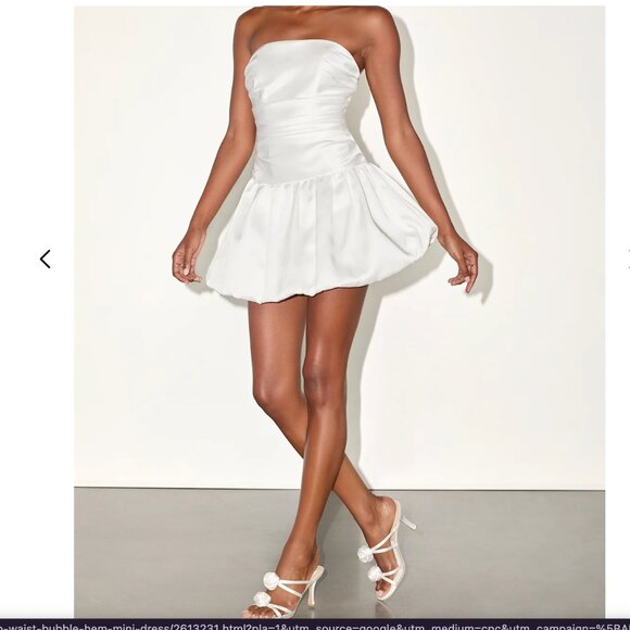 LULUS White Drop Waist Bubble-Hem Mini Dress medium NWT - bride bridal - Picture 4 of 5